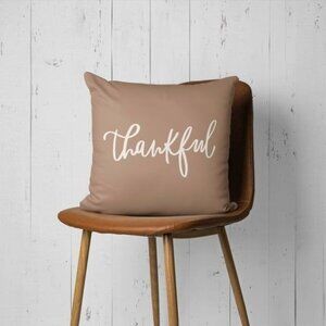 Thankful Beige Pillow Cover 18x18" By Ivy & Sage Market 100% Polyester Reversibl